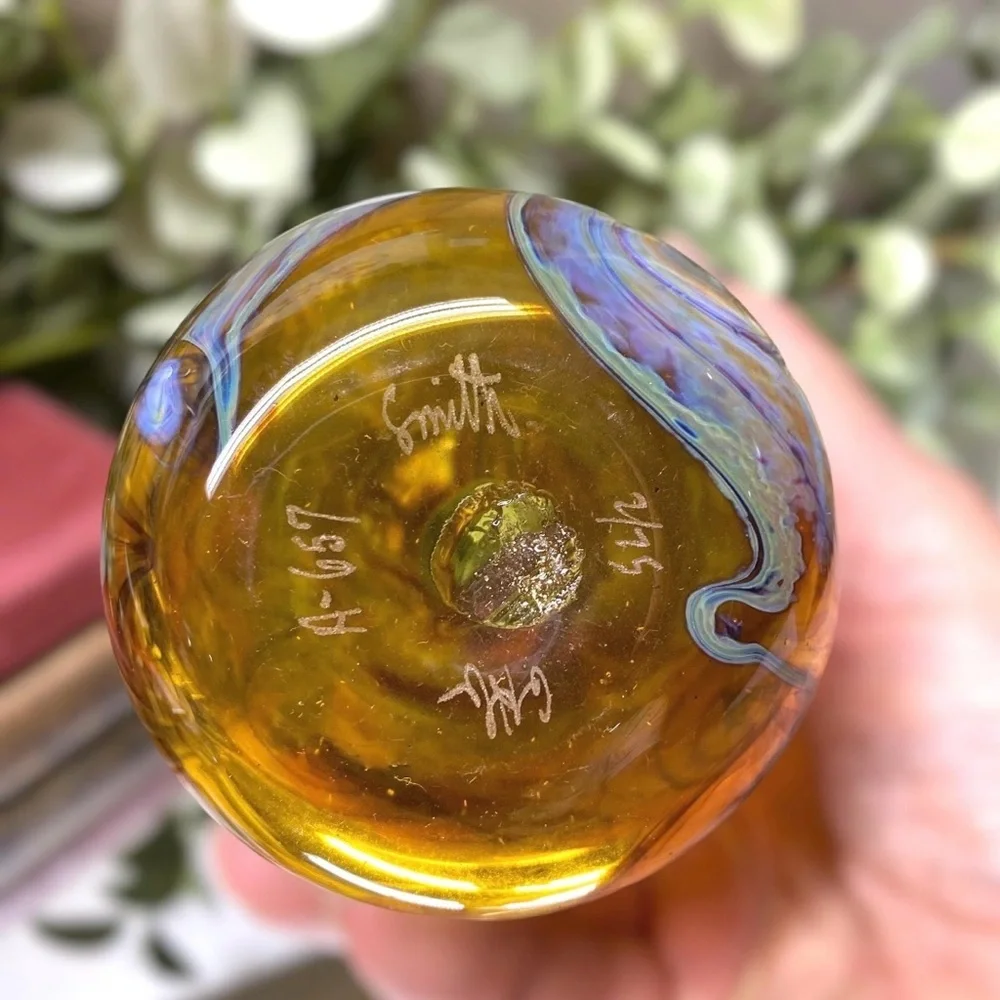 Vintage Drew Smith Art Glass Vase Signed 6 3/4” Tall Dated 2/75 GHG A-657